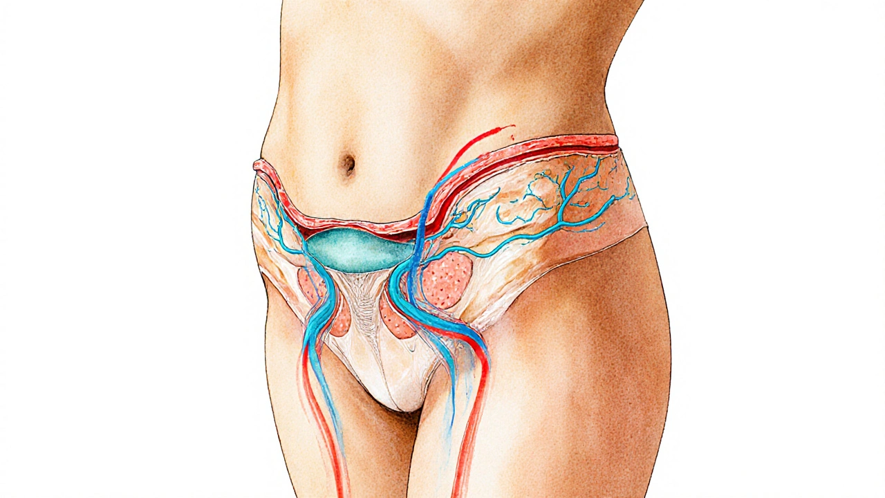 Ilustrace zlepšeného lymfatického a krevního oběhu v tkáních stehen po pravidelné masáži.