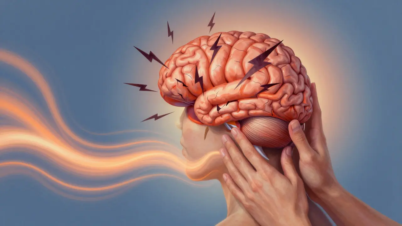 Mozek přechází z bolestivého blesku k klidným vlnám při masáži.