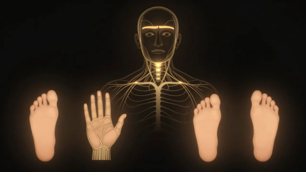 Vizualizace pěti klíčových akupresurních bodů pro úlevu od migrény.