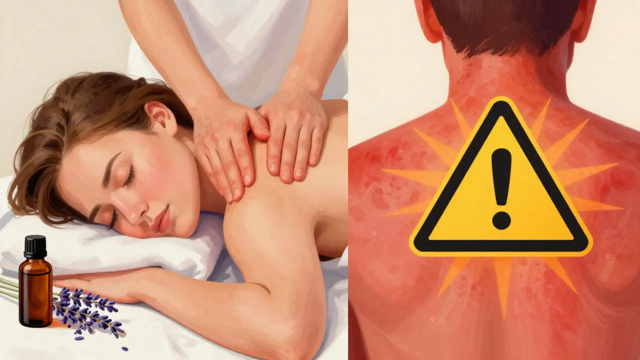 Kontrastní ilustrace: uvolněná osoba vs. alergická reakce a citlivost na slunce.