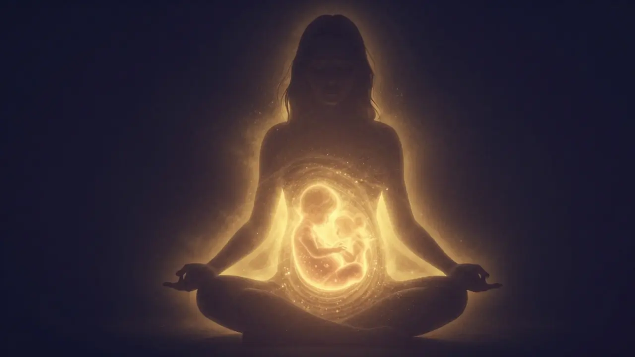 Konceptuální zobrazení vnitřního klidu a pouta matky s plodem