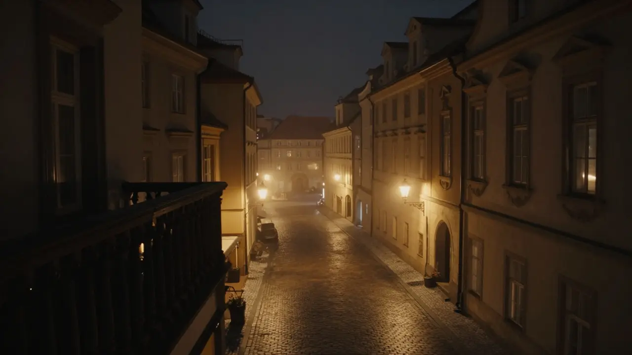 Noční pohled na historické centrum Prahy s romantickou náladou