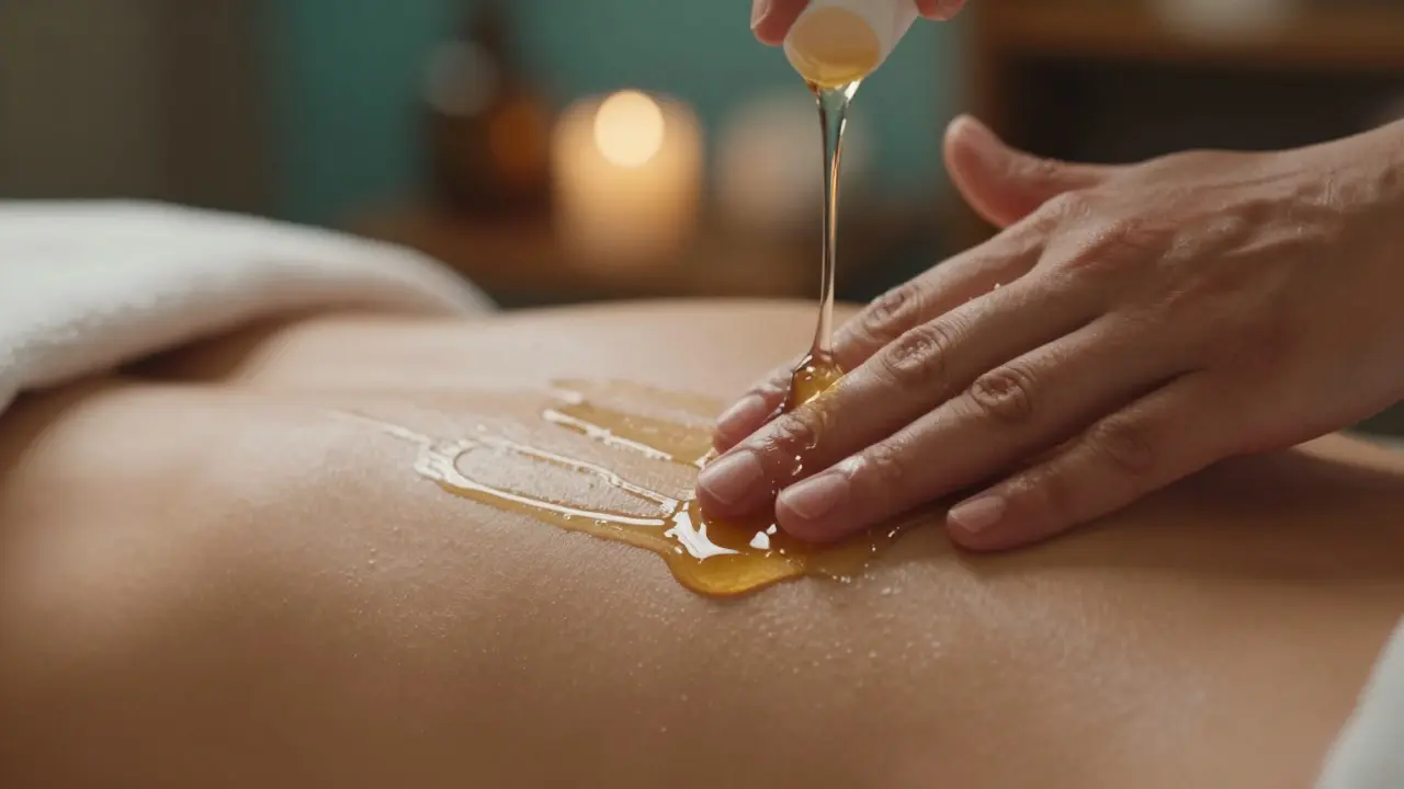 Záběr na ruce aplikující olej na kůži pro relaxaci