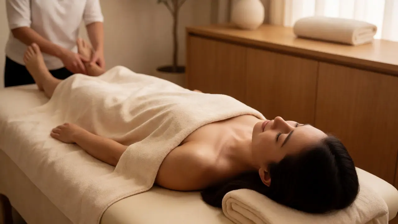 Klient relaxující během sezení reflexní terapie